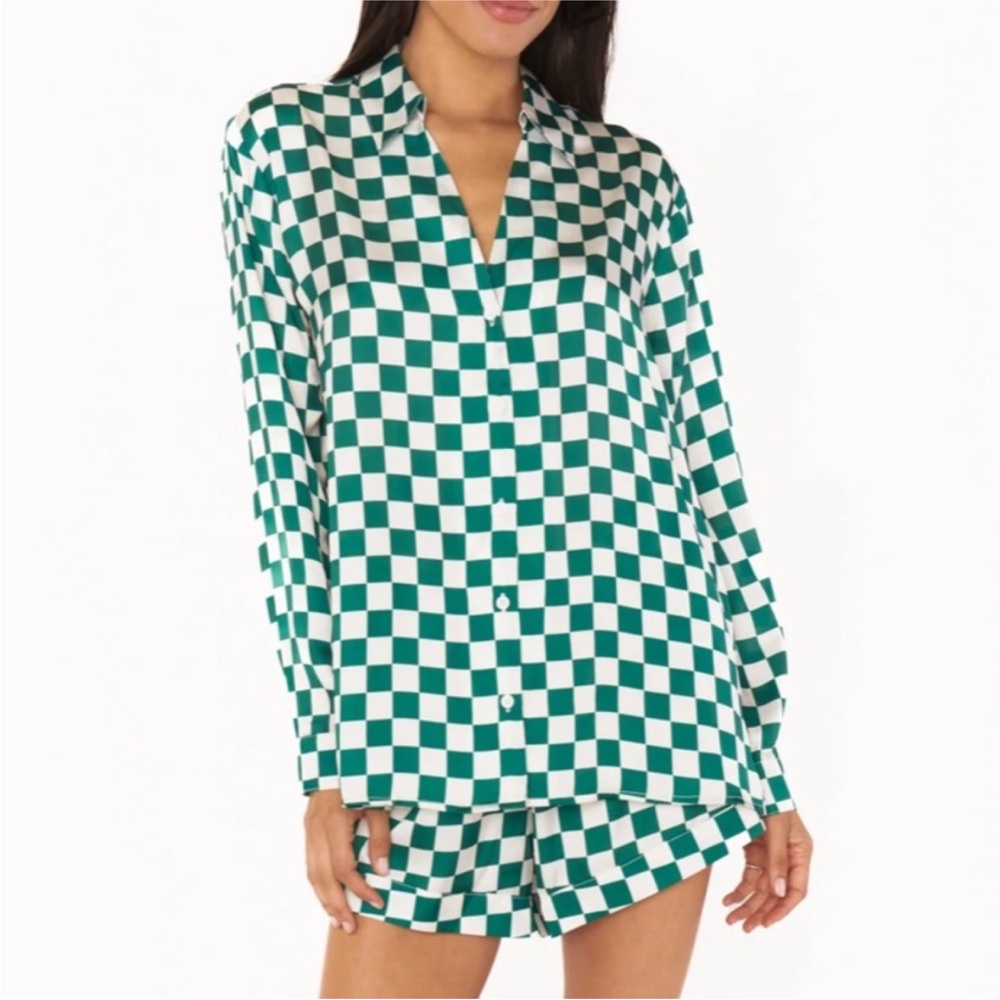 Show Me Your MuMu Green and White Checkered Pajama Set